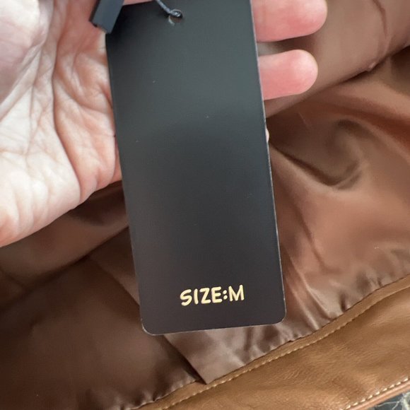 Shine Star Women  Vegan Leather Mini Front Slit Skirt Brown Tan Size Medium - Picture 9 of 14